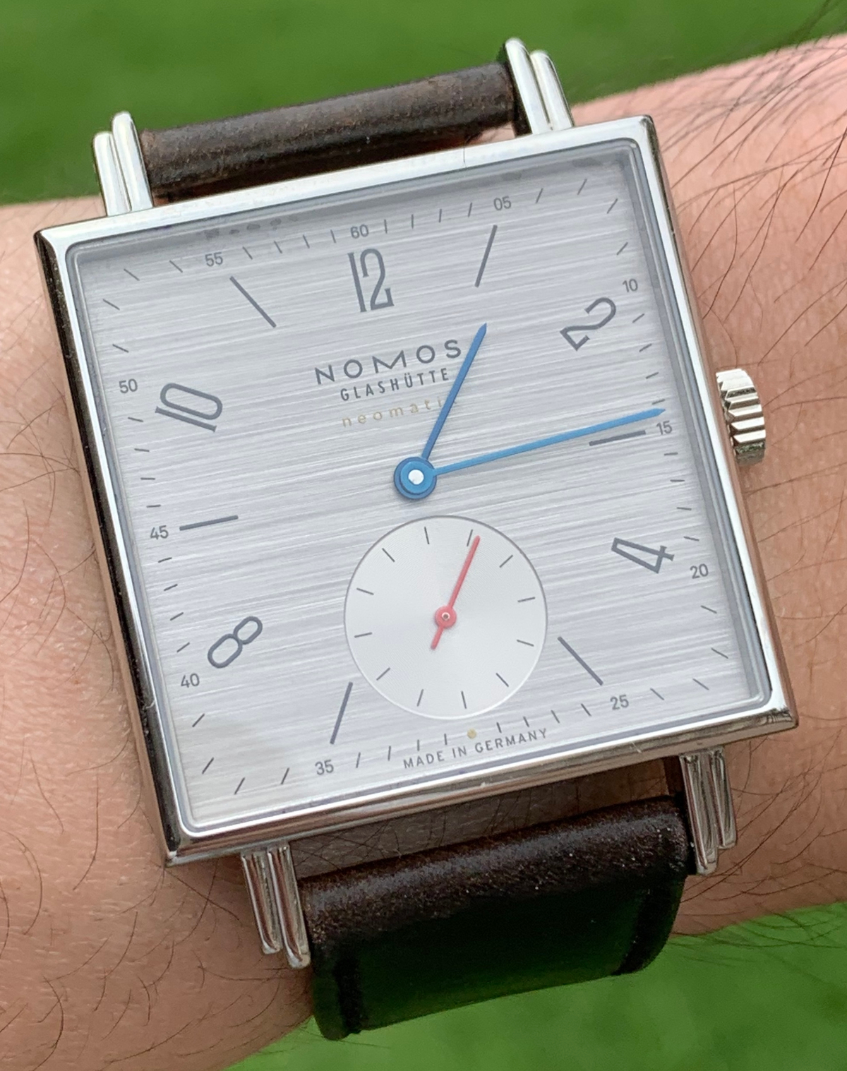Nomos Tetra on the wrist